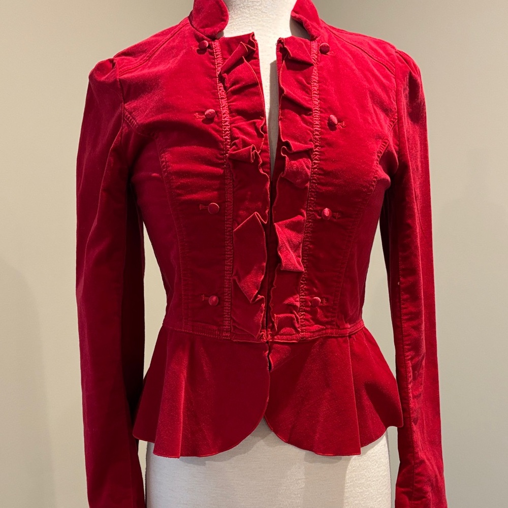 White House Black Market Red Ruffled Blazer